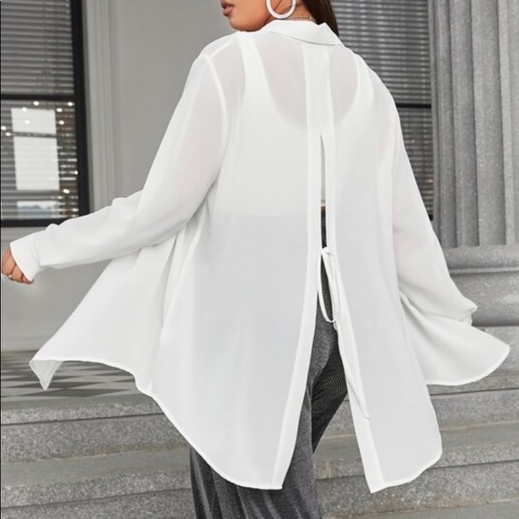 Boho Plus Size Slit Open back Button Shirt Top Blouse Black - Picture 5 of 10